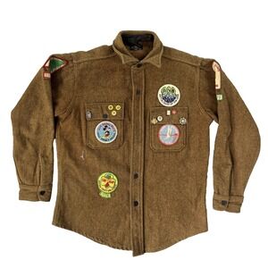 Vintage C.P.O. Jacket Mens Medium Brown‎ Wool Girl Scout Patch Walt Disney Pins